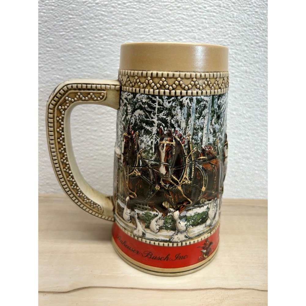 Vtg 1987 Budweiser Anheuser Busch Christmas Carriage Beer Mug Stain C Series